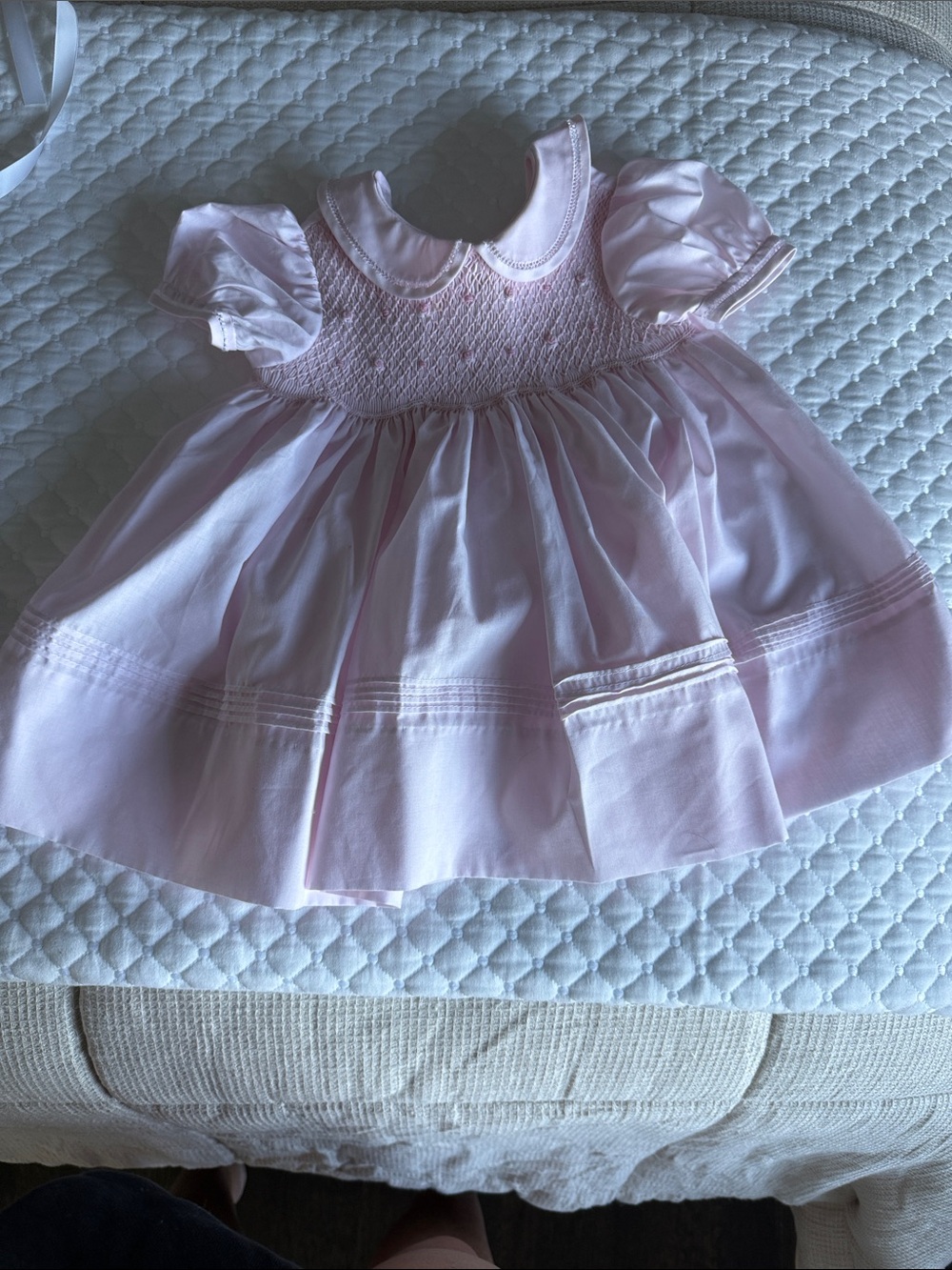 Feltman Brothers Pink Smocked Baby Dress with Peter Pan Collar
